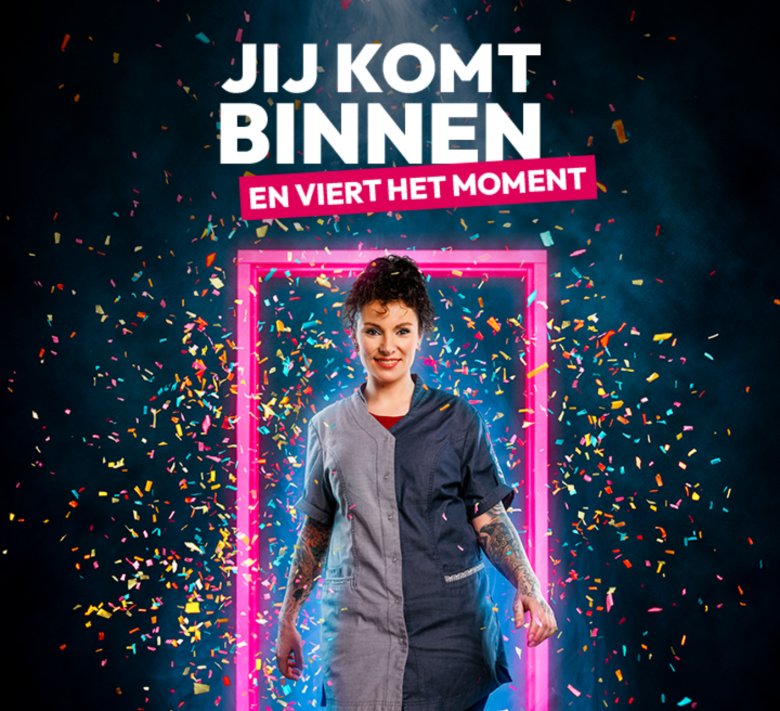 Op deze foto zie je een visual van onze campagne voor aan-z: 'Het begint bij Hallo!'. 