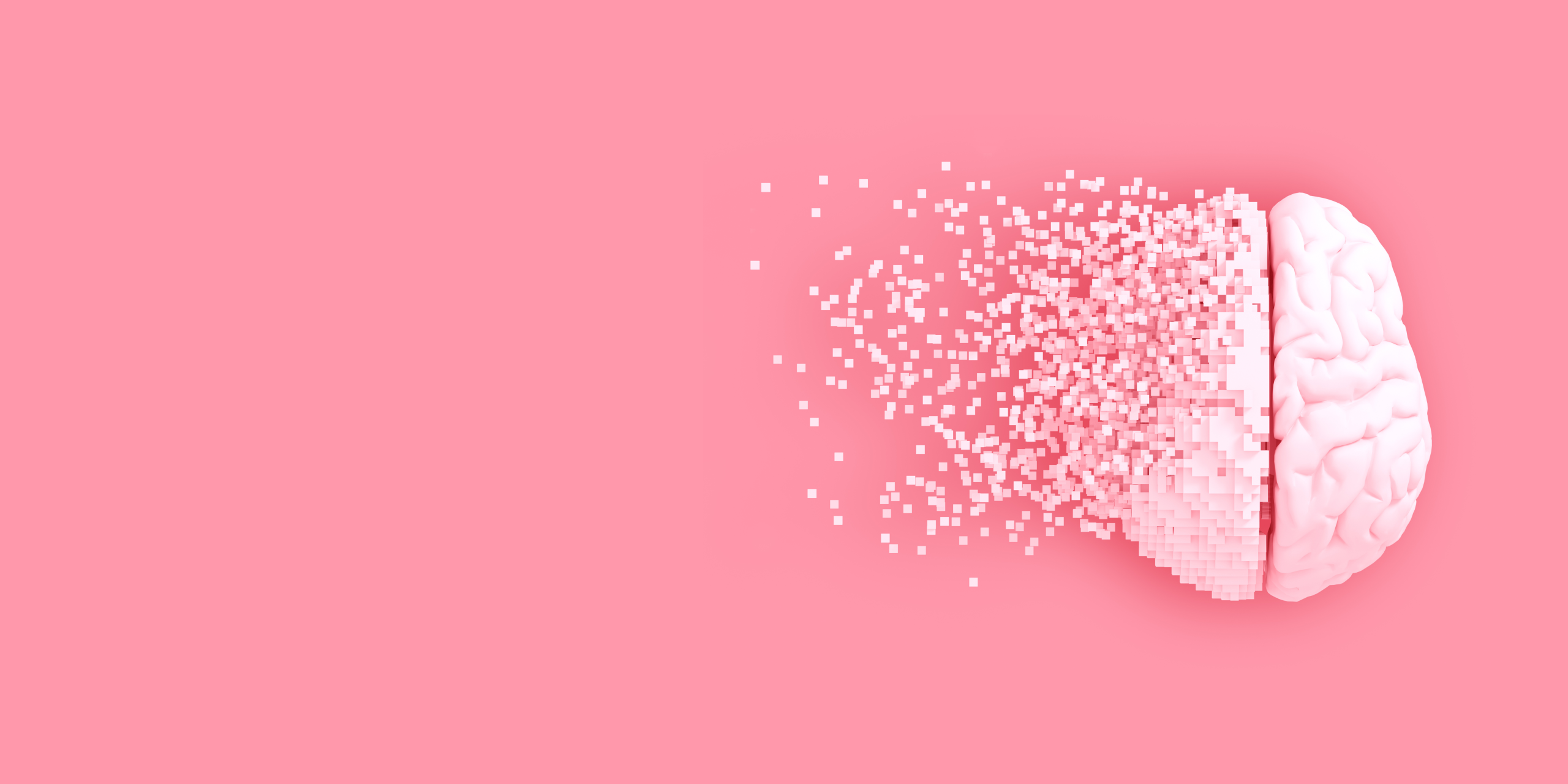 Creatieve visual van een brein dat overloopt in pixels